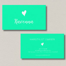 Minimalist Seafoam Green White Heart Barber Name Visitenkarte