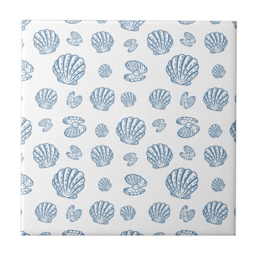 Minimalist Seashell Pearl Nautical Pattern Fliese (Vorderseite)
