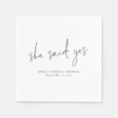 Minimalist Sie sagte Ja Name Junggesellinnenabschi Serviette (Vorderseite)