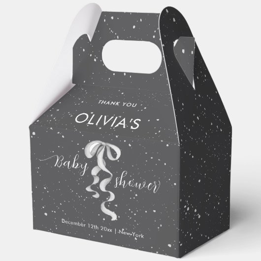 Minimalist Silver Bow Winter Snow Baby Shower  Geschenkschachtel (Vorderseite)