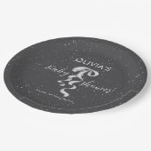 Minimalist Silver Bow Winter Snow Baby Shower  Pappteller (Schrägansicht)