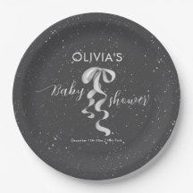 Minimalist Silver Bow Winter Snow Baby Shower 