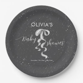 Minimalist Silver Bow Winter Snow Baby Shower  Pappteller