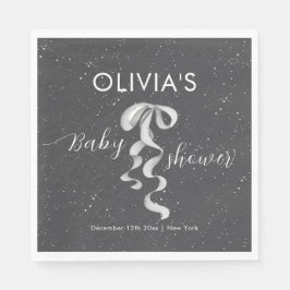 Minimalist Silver Bow Winter Snow Baby Shower  Serviette