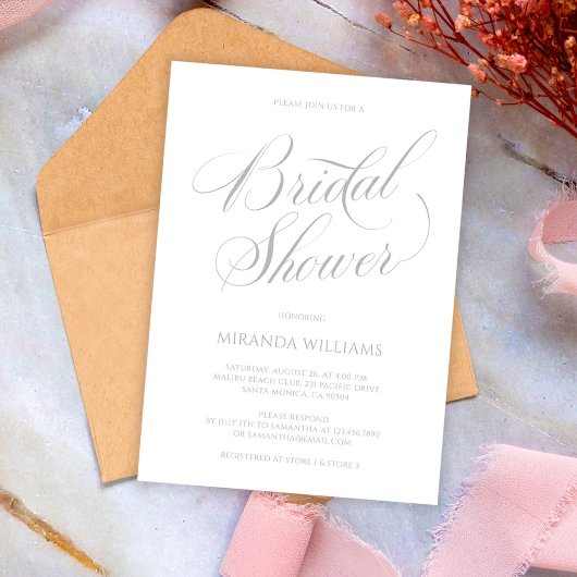 Minimalist Silver Handwritten Script Bridal Shower Einladung
