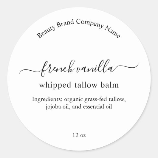 Minimalist Simple Cosmetic Body Product Label Runder Aufkleber (Vorderseite)
