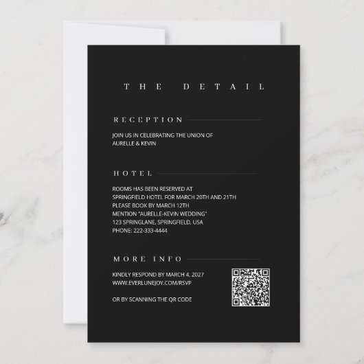Minimalist Simple Elegant Black QR Code Wedding Einladung (Rückseite)