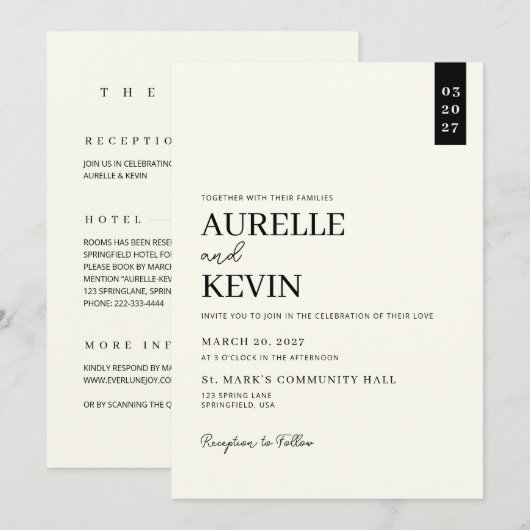Minimalist Simple Elegant Ivory QR Code Wedding Einladung (Vorne/Hinten)