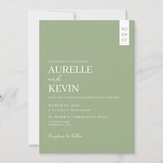 Minimalist Simple Elegant Sage QR Code Wedding Einladung (Vorderseite)
