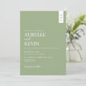 Minimalist Simple Elegant Sage QR Code Wedding Einladung (Stehend Vorderseite)