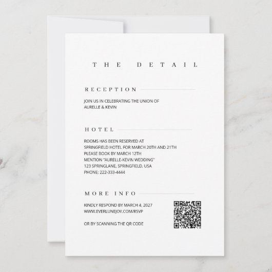 Minimalist Simple Elegant White QR Code Wedding  Einladung (Rückseite)
