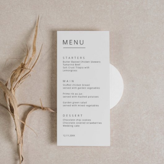 Minimalist Simple Font Wedding Menu Card Menükarte