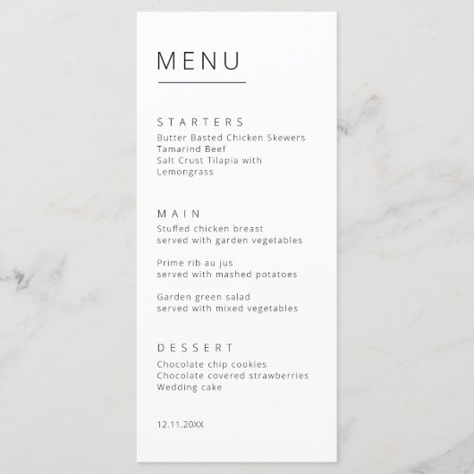 Minimalist Simple Font Wedding Menu Card Menükarte (Vorderseite)