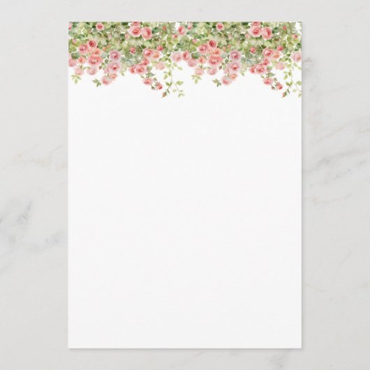 Minimalist Simple Pretty rose vine floral wedding Menükarte (Rückseite)