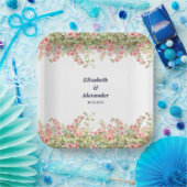 Minimalist Simple Pretty rose vine floral wedding Pappteller (Party)