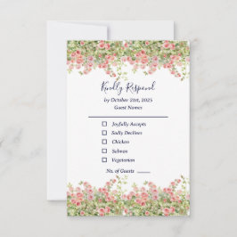 Minimalist Simple Pretty rose vine floral wedding RSVP Karte