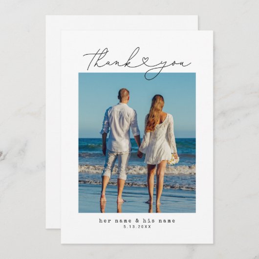 Minimalist Simple Script Heart Wedding Dankeskarte (Vorne/Hinten)