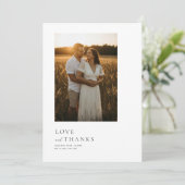 Minimalist Simple Script with Boho Wedding Photo Dankeskarte (Stehend Vorderseite)