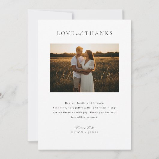 Minimalist Simple Script with Boho Wedding Photo Dankeskarte (Rückseite)