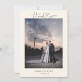 Minimalist Simple Script with Heart Wedding Photo Dankeskarte (Vorderseite)