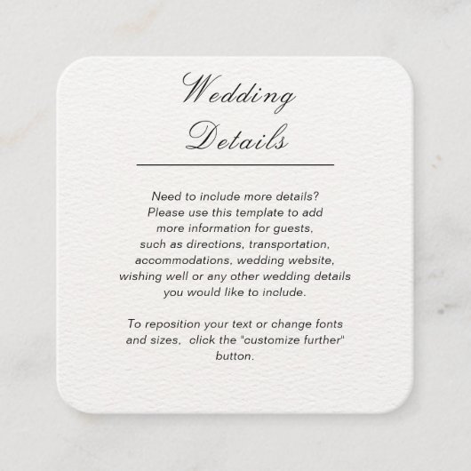 Minimalist simple white customizable wedding begleitkarte (Vorderseite)