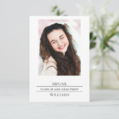 Minimalist Single Photo Grad Party  Begleitkarte (Stehend Vorderseite)