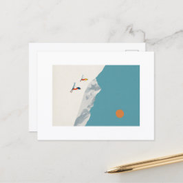 Minimalist Ski Art Print – Retro Alpine Skiers in  Postkarte