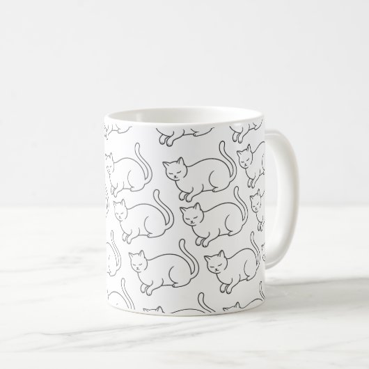 Minimalist Sleepy Cat Pattern Mug | Hand-Drawn Cer Kaffeetasse (VorderseiteRechts)