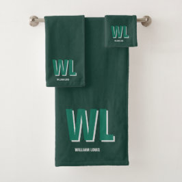 Minimalist Smaragdgrün personalisierte Monogramm  Badhandtuch Set