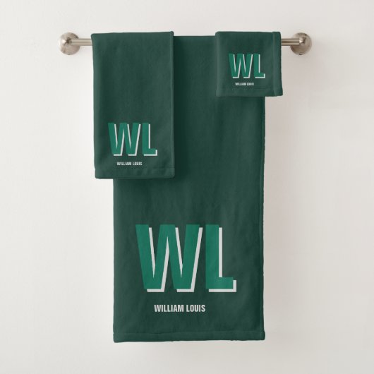 Minimalist Smaragdgrün personalisierte Monogramm Badhandtuch Set (Insitu)