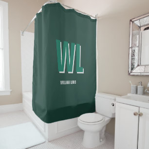 Minimalist Smaragdgrün personalisierte Monogramm Duschvorhang