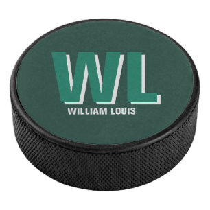 Minimalist Smaragdgrün personalisierte Monogramm Eishockey Puck