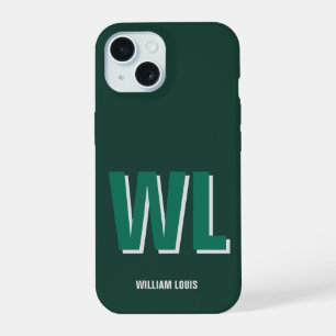 Minimalist Smaragdgrün personalisierte Monogramm iPhone 15 Hülle