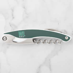 Minimalist Smaragdgrün personalisierte Monogramm Kellnermesser