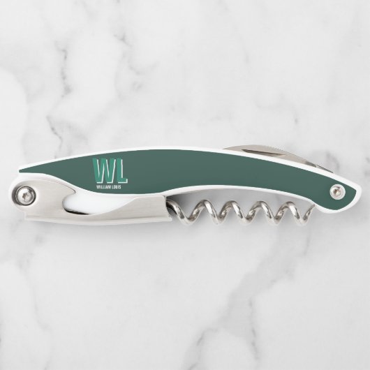 Minimalist Smaragdgrün personalisierte Monogramm  Kellnermesser (Vorderseite)