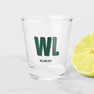 Minimalist Smaragdgrün personalisiertes Monogramm Schnapsglas