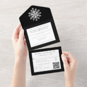 Minimalist Snowflake Wedding | Black All In One Einladung (Abreißen)