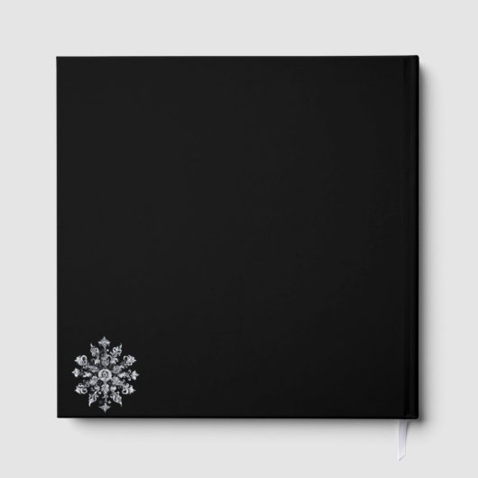 Minimalist Snowflake Wedding | Black Gästebuch (Rückseite)