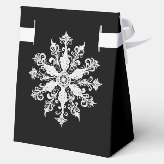 Minimalist Snowflake Wedding | Black Geschenkschachtel (Rückseite)