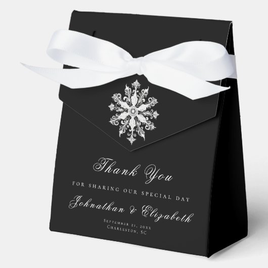 Minimalist Snowflake Wedding | Black Geschenkschachtel (Vorderseite)