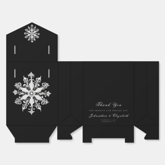Minimalist Snowflake Wedding | Black Geschenkschachtel (Ungefaltet)