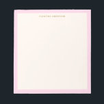 Minimalist Soft Pink Border Personalized Name Notizblock<br><div class="desc">Keep your desk chic and organized with this personalized notepad featuring a soft blush pink border and elegant gold text. The simple, timeless design makes it perfect for jotting down notes, to-do lists, or daily reminders. Add your name for a polished, custom touch that suits both home and office settings....</div>