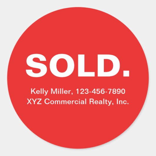 Minimalist SOLD Real Estate | Personalized Realtor Runder Aufkleber (Vorderseite)
