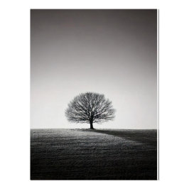 Minimalist Solitary Tree Landscape | Monochrome Poster