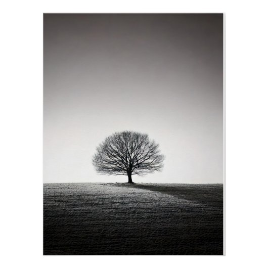 Minimalist Solitary Tree Landscape | Monochrome Poster (Vorderseite)