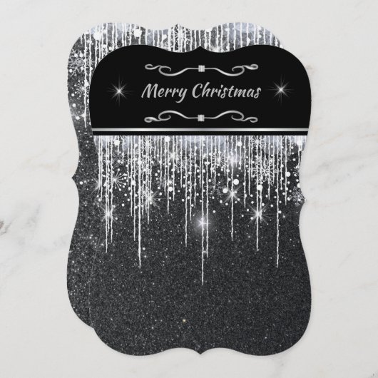 Minimalist Sparkly Black and Silver Christmas Einladung (Vorne/Hinten)