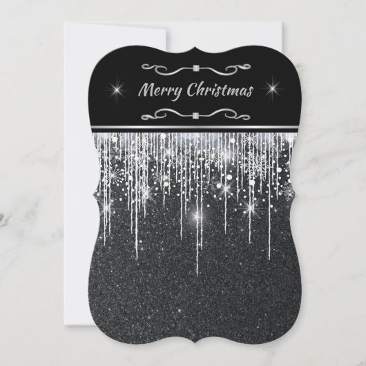 Minimalist Sparkly Black and Silver Christmas Einladung (Vorderseite)