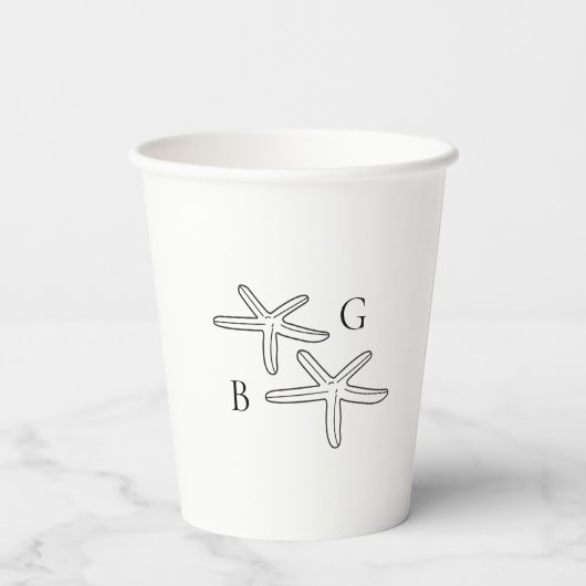 Minimalist Starfish Beach Monogram Wedding  Pappbecher (Rückseite)