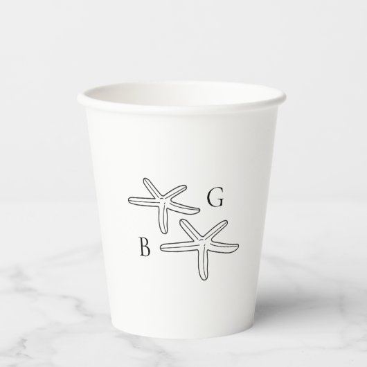 Minimalist Starfish Beach Monogram Wedding  Pappbecher (Vorderseite)