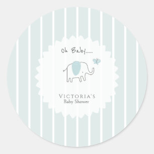 Minimalist Staubblau Oh Baby Elefant Baby Shower Runder Aufkleber
